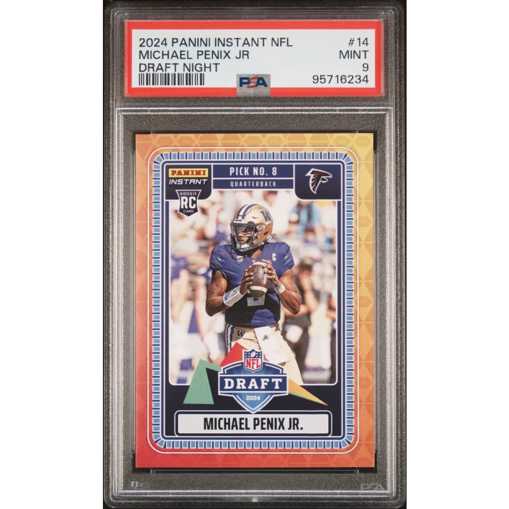 Graded 2024 Panini Instant NFL Michael Penix Jr #14 Draft Night Rookie RC Football Card PSA 9 Mint | Hall of Fame Sports Memorabilia | vintageantiquesgifts.com