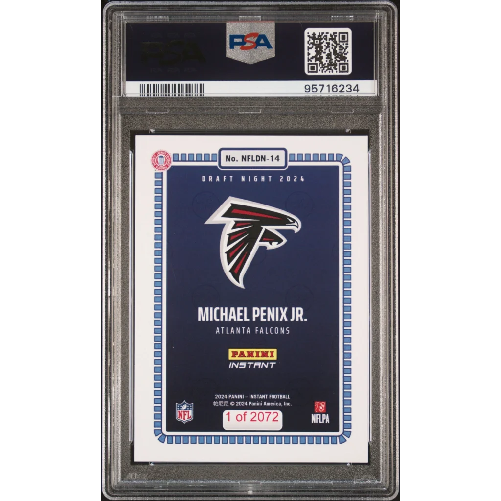 Close-up of PSA Mint 9 Michael Penix Jr 2024 Draft Night Rookie Card