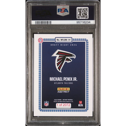 Close-up of PSA Mint 9 Michael Penix Jr 2024 Draft Night Rookie Card