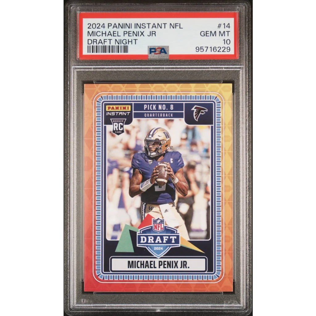 Graded 2024 Panini Instant NFL Michael Penix Jr #14 Draft Night Rookie RC Football Card PSA 10 Gem Mint | Hall of Fame Sports Memorabilia | vintageantiquesgifts.com