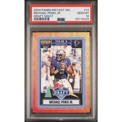 Graded 2024 Panini Instant NFL Michael Penix Jr #14 Draft Night Rookie RC Football Card PSA 10 Gem Mint | Hall of Fame Sports Memorabilia | vintageantiquesgifts.com