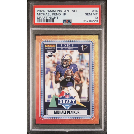 Graded 2024 Panini Instant NFL Michael Penix Jr #14 Draft Night Rookie RC Football Card PSA 10 Gem Mint | Hall of Fame Sports Memorabilia | vintageantiquesgifts.com