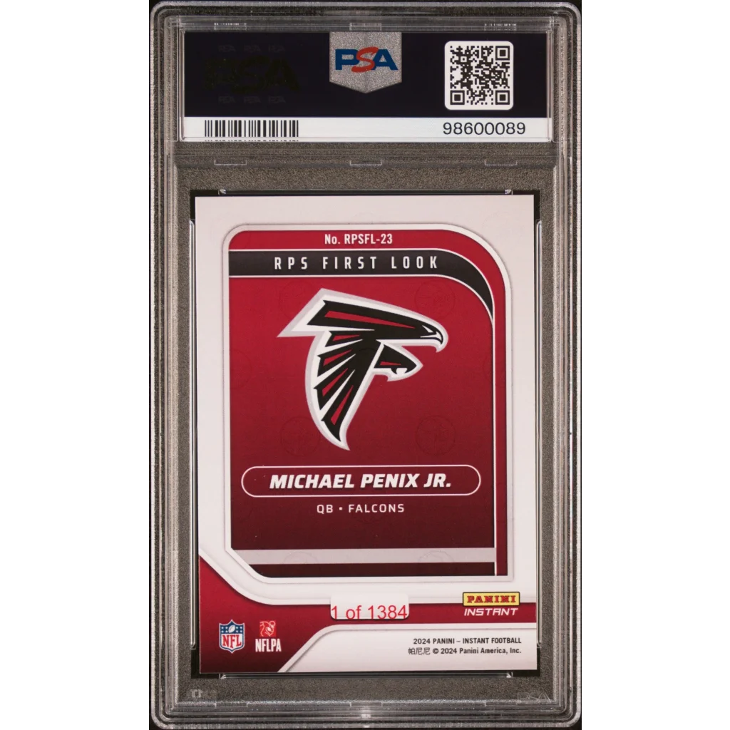 Graded PSA 10 Michael Penix Jr. 2024 Panini Instant Falcons Rookie Card in Slab