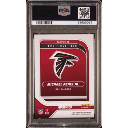 Graded PSA 10 Michael Penix Jr. 2024 Panini Instant Falcons Rookie Card in Slab