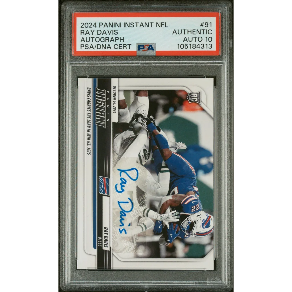 Autographed 2024 Panini NFL Ray Davis card with PSA grading 10 for collectors