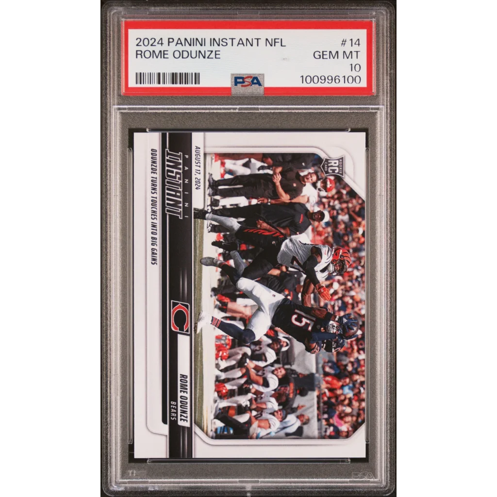Graded 2024 Panini Instant NFL Rome Odunze #14 Rookie RC Football Card PSA 10 Gem Mint | Hall of Fame Sports Memorabilia | vintageantiquesgifts.com