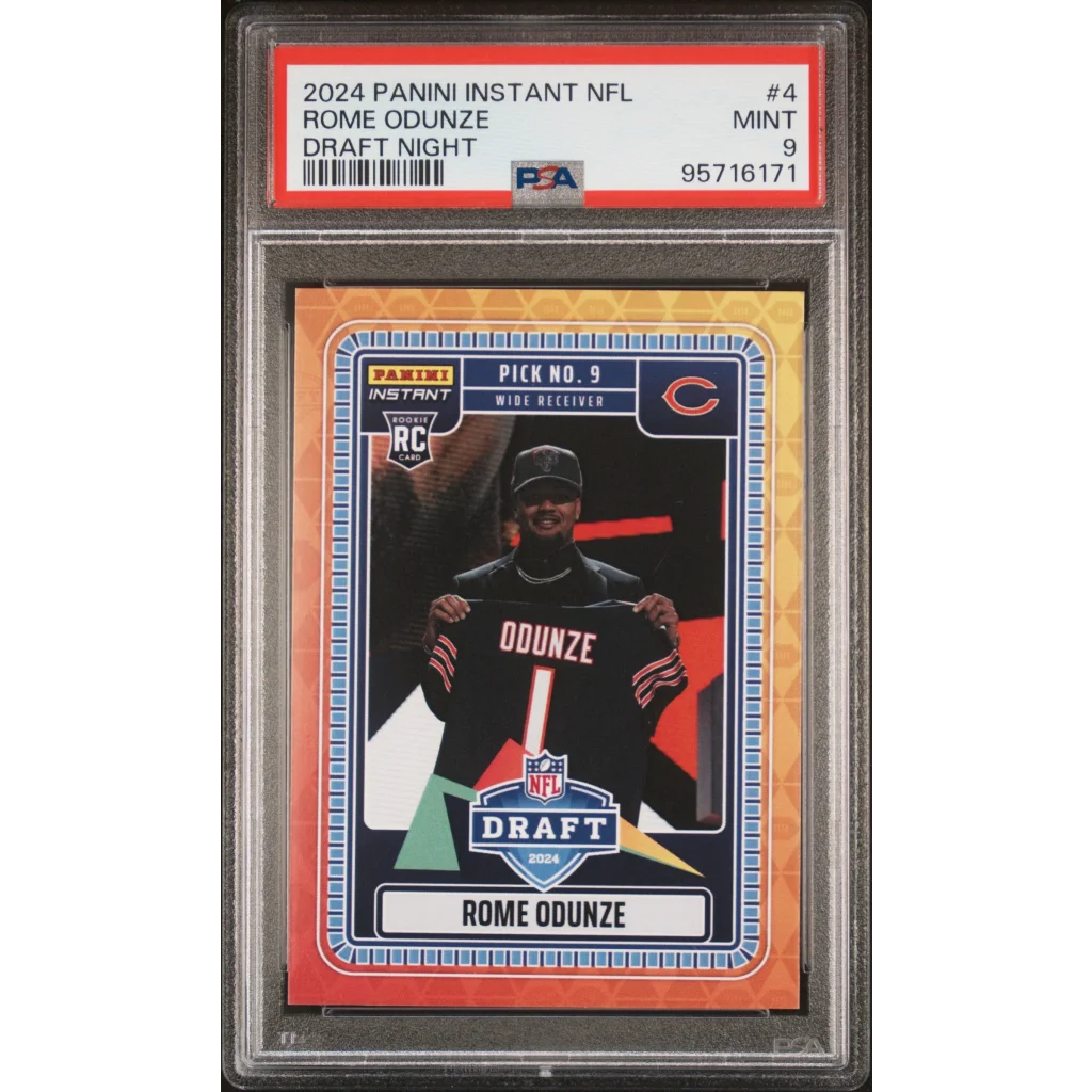 Graded 2024 Panini Instant NFL Rome Odunze #4 Draft Night Rookie RC Football Card PSA 9 Mint | Hall of Fame Sports Memorabilia | vintageantiquesgifts.com