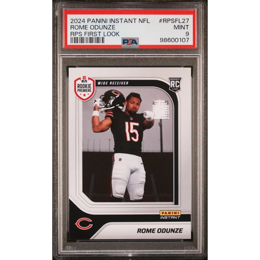 Graded 2024 Panini Instant NFL Rome Odunze #RPSFL27 RPS First Look Rookie RC Football Card PSA 9 Mint | Hall of Fame Sports Memorabilia | vintageantiquesgifts.com