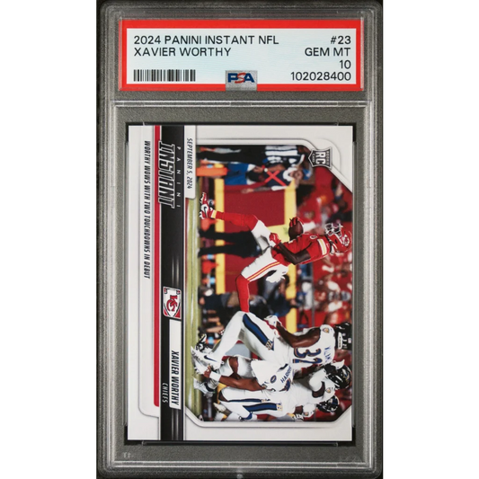 PSA graded Xavier Worthy 2024 Panini Instant NFL rookie football card