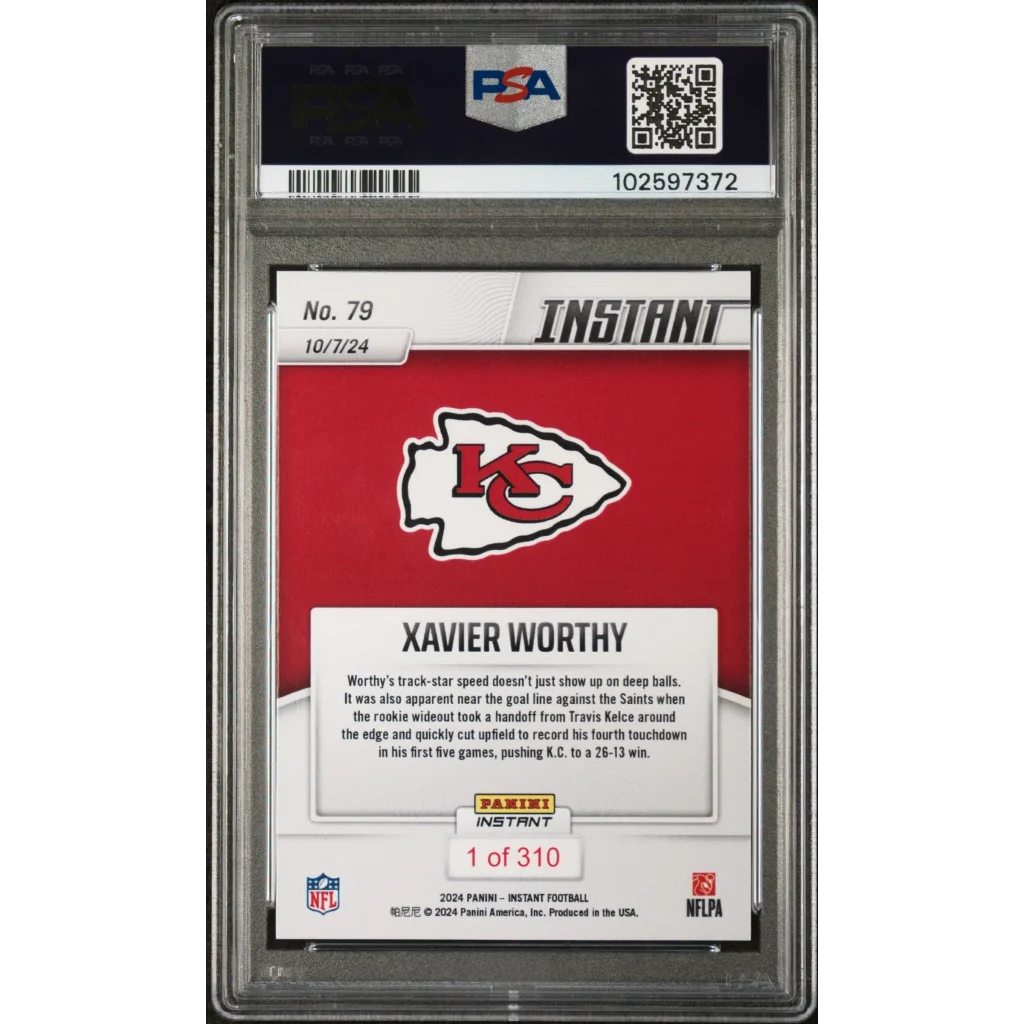 PSA graded Xavier Worthy football card from professional sports authenticator Panini NFL rookie card