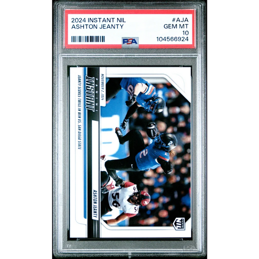 A graded PSA 10 Gem Mint Ashton Jeanty 2024 Instant NIL Rookie Football Card