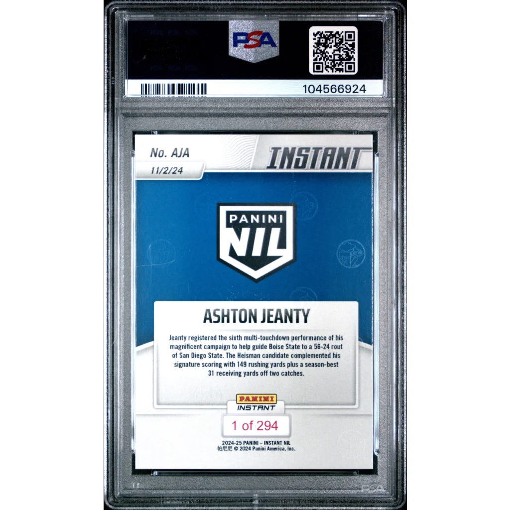 Graded 2024 Panini Instant NIL Ashton Jeanty Rookie PSA 10 Slab