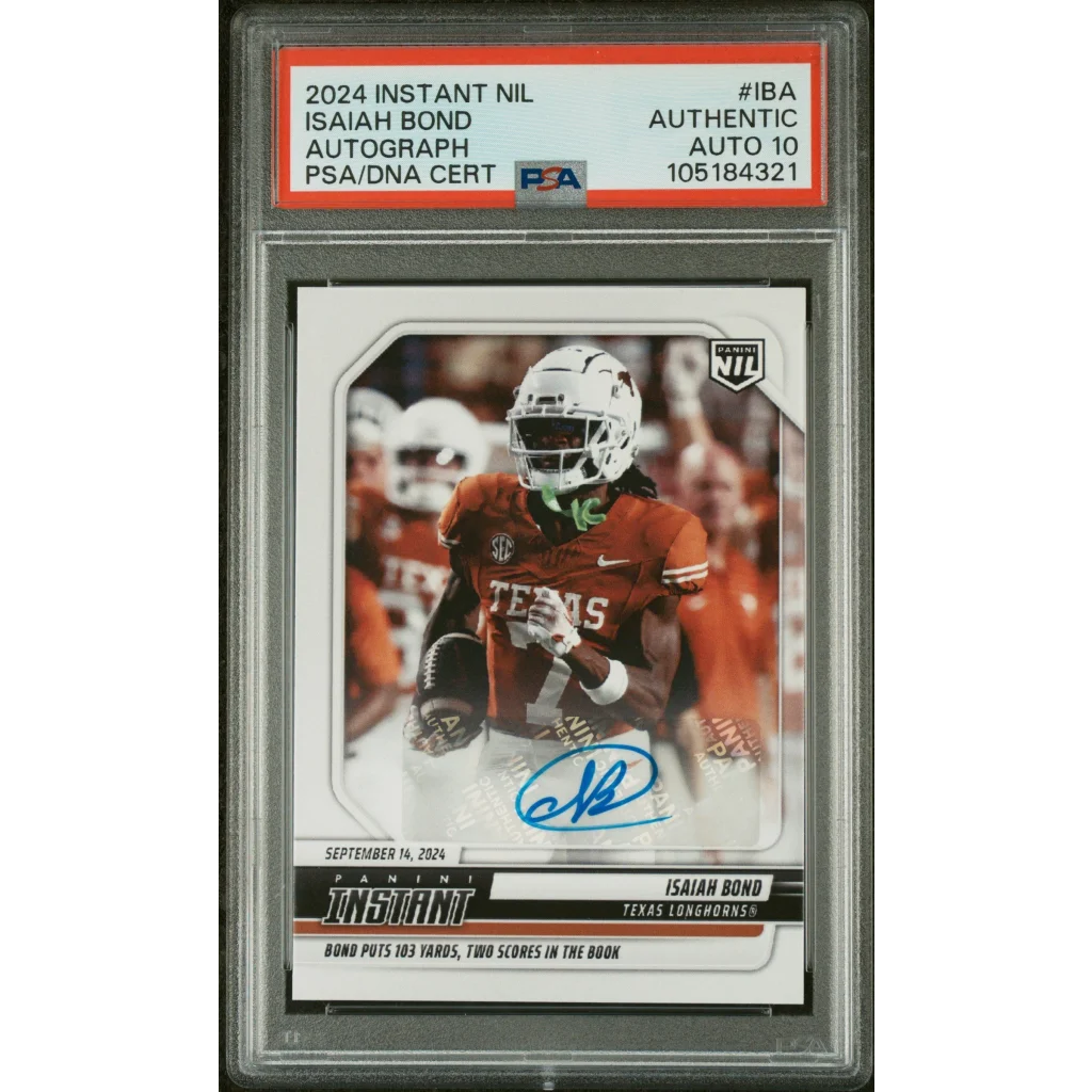 PSA graded Panini Instant NIL Isaiah Bond autographed football card for professional sports fans
