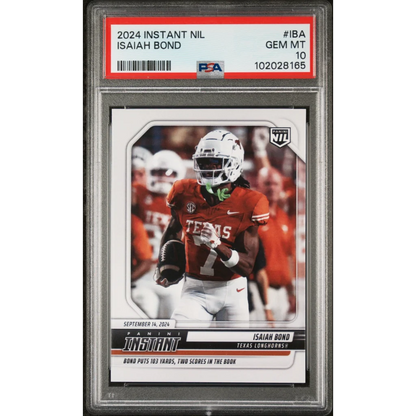 PSA Graded 2024 Panini Instant NIL Isaiah Bond football card on display