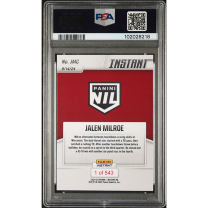 Graded PSA 9 2024 Panini Instant Jalen Milroe NIL Rookie RC Card in Red White Slab