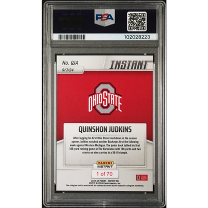 Graded Ohio State football trading card of Quinshon Judkins from Panini Instant 2024