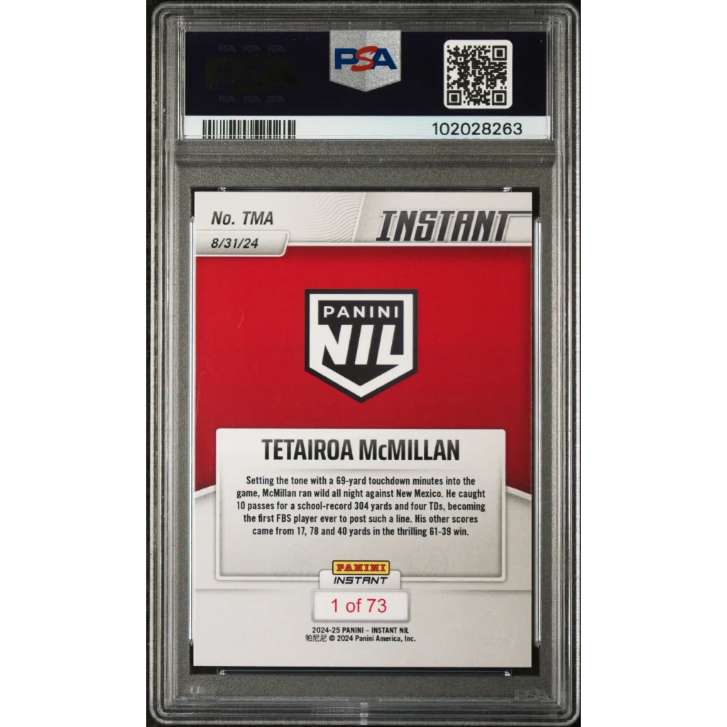 Graded 2024 Panini Instant NIL Tetairoa McMillan #TMA Rookie RC Football Card PSA 9 Mint | PSA 9 Mint Graded Rookie Card | vintageantiquesgifts.com