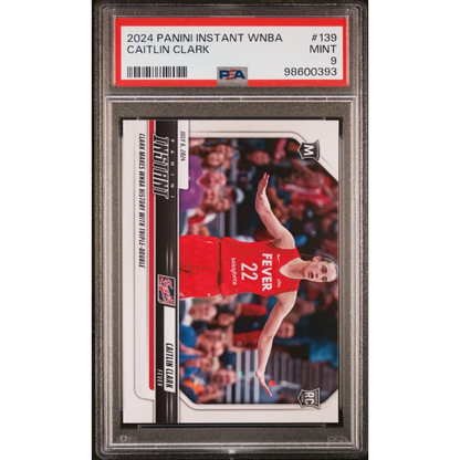 High-quality PSA graded Caitlin Clark 2024 Panini Instant WNBA rookie card display