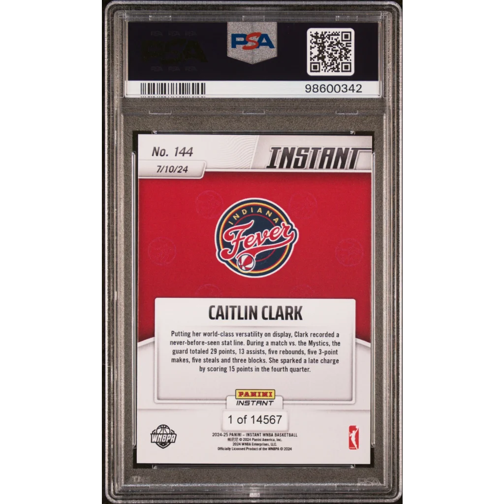 PSA Graded Caitlin Clark Indiana Fever Rookie Basketball Card on display