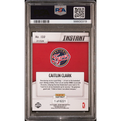 Graded 2024 Panini Instant WNBA Caitlin Clark #159 Sets Single Game Assists Record Rookie RC Basketball Card PSA 10 Gem Mint | PSA 10 Gem Mint Graded Rookie Card | vintageantiquesgifts.com