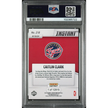 Graded PSA 10 2024 Panini Instant Caitlin Clark Rookie RC Basketball Card
