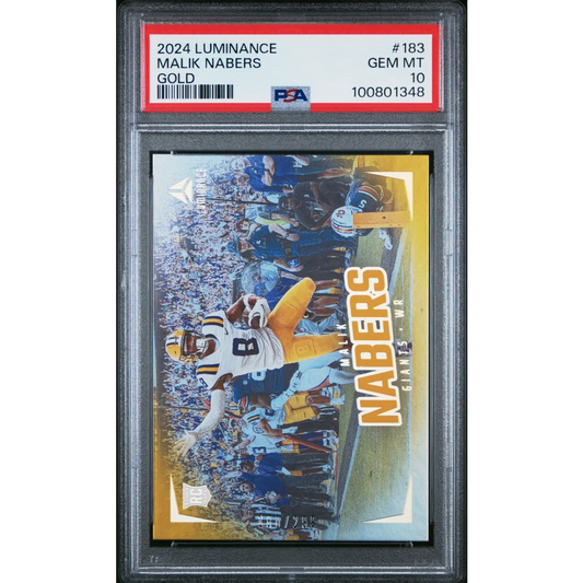 Graded 2024 Panini Luminance Malik Nabers #183 Gold #/299 Rookie RC Football Card PSA 10 Gem Mint | Hall of Fame Sports Memorabilia | vintageantiquesgifts.com