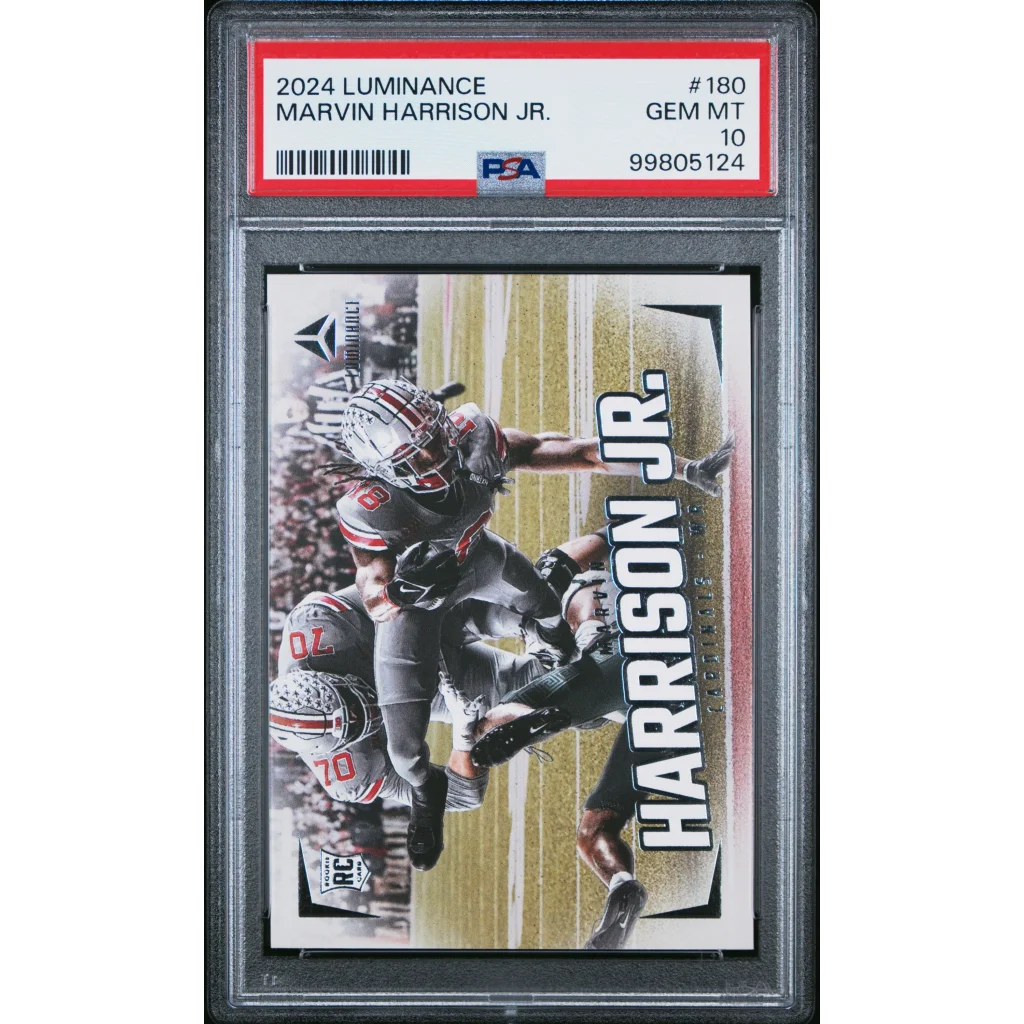 Graded 2024 Luminance Marvin Harrison Jr rookie football card in PSA case