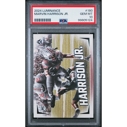 Graded 2024 Luminance Marvin Harrison Jr rookie football card in PSA case