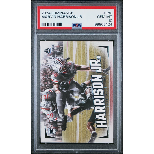 Graded 2024 Luminance Marvin Harrison Jr rookie football card in PSA case