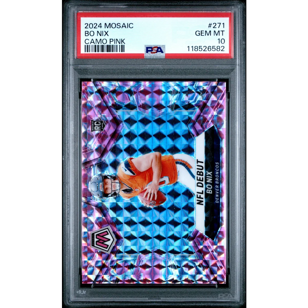 Graded PSA 10 Gem Mint 2024 Panini Mosaic Bo Nix Camo Pink Rookie Card