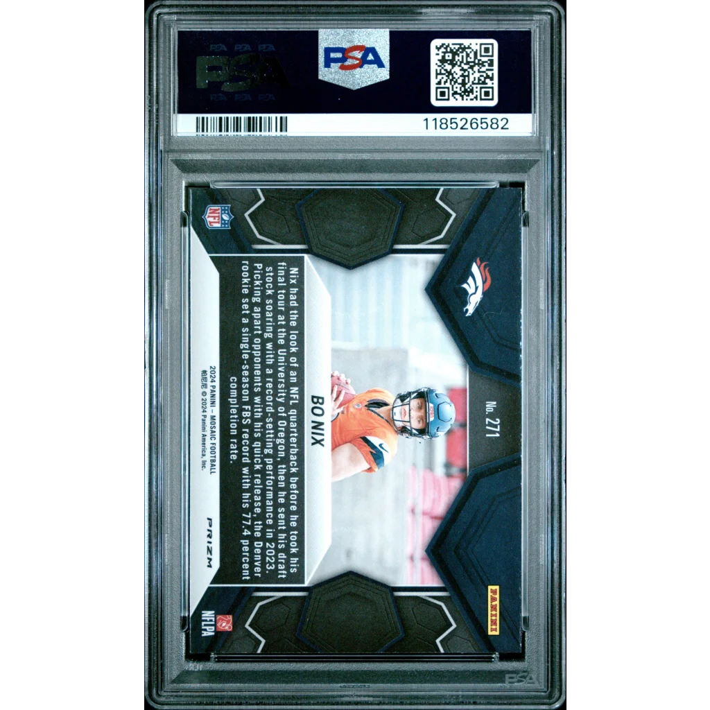 Graded PSA 10 2024 Panini Mosaic Bo Nix #271 Camo Pink Rookie RC Card