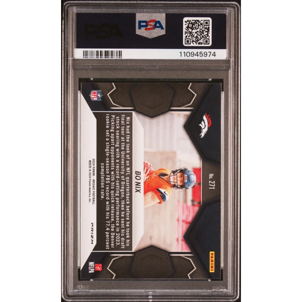 Graded 2024 Panini Mosaic Bo Nix #271 Green Rookie RC Football Card PSA 10 Gem Mint | PSA 10 Gem Mint Graded Rookie Card | vintageantiquesgifts.com