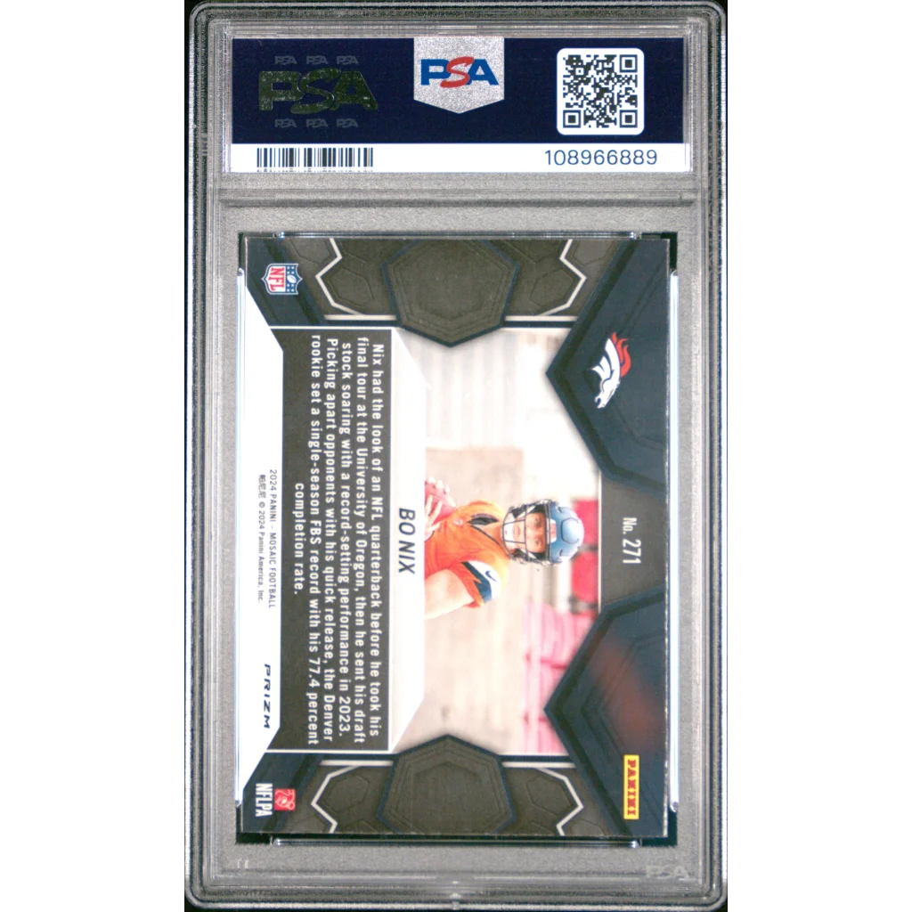 Graded 2024 Panini Mosaic Bo Nix #271 Reactive Blue Rookie RC Football Card PSA 10 Gem Mint | PSA 10 Gem Mint Graded Rookie Card | vintageantiquesgifts.com