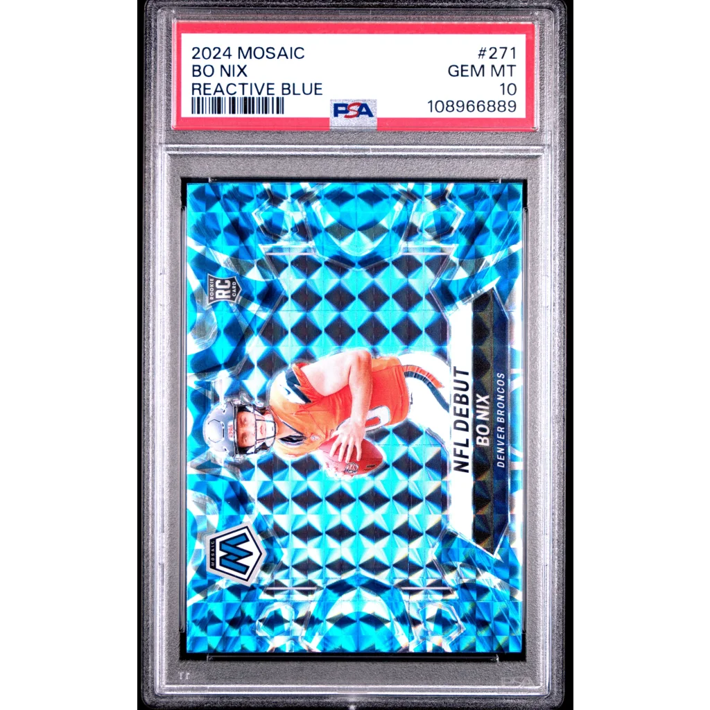 Graded 2024 Panini Mosaic Bo Nix #271 Reactive Blue Rookie RC Football Card PSA 10 Gem Mint | Hall of Fame Sports Memorabilia | vintageantiquesgifts.com