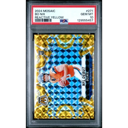 Graded PSA 10 2024 Panini Mosaic Bo Nix rookie card reactive yellow holographic