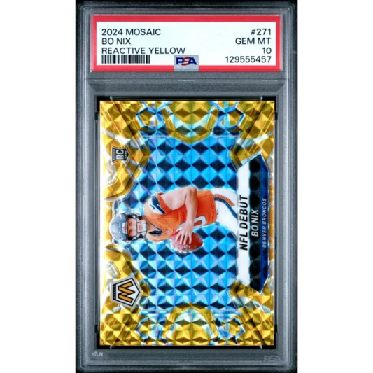 Graded 2024 Panini Mosaic Bo Nix #271 Reactive Yellow Rookie RC Football Card PSA 10 Gem Mint | Hall of Fame Sports Memorabilia | vintageantiquesgifts.com
