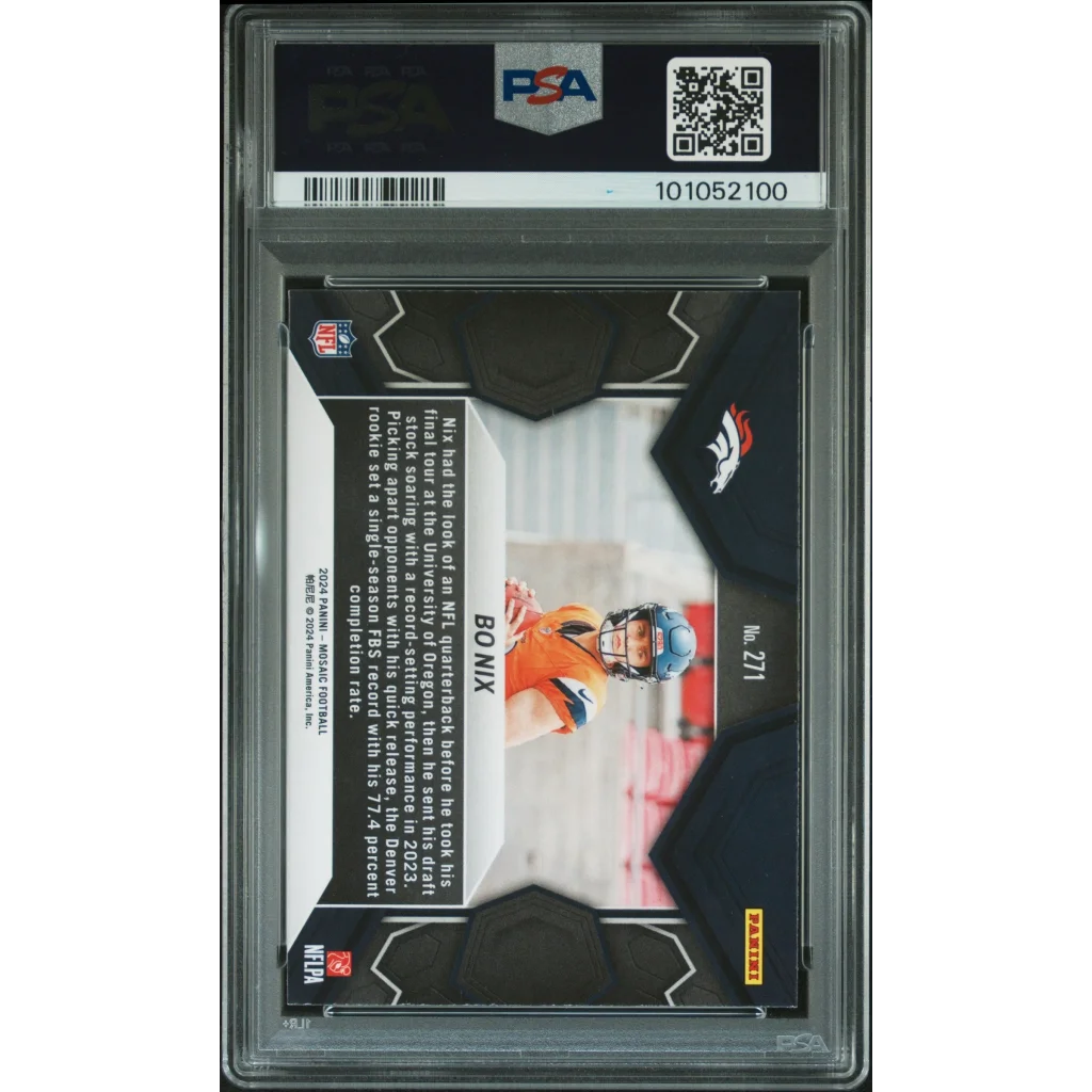 PSA graded Bo Nix football rookie card from NFL Debut Mosaic 2024 collection