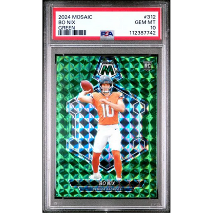 Graded 2024 Panini Mosaic Bo Nix #312 Green Rookie RC Football Card PSA 10 Gem Mint | Hall of Fame Sports Memorabilia | vintageantiquesgifts.com