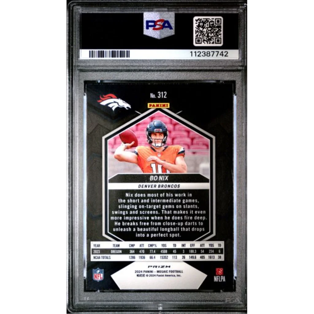 Graded 2024 Panini Mosaic Bo Nix #312 Green Rookie RC Football Card PSA 10 Gem Mint | PSA 10 Gem Mint Graded Rookie Card | vintageantiquesgifts.com