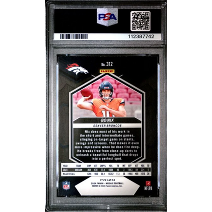 Graded 2024 Panini Mosaic Bo Nix #312 Green Rookie RC Football Card PSA 10 Gem Mint | PSA 10 Gem Mint Graded Rookie Card | vintageantiquesgifts.com