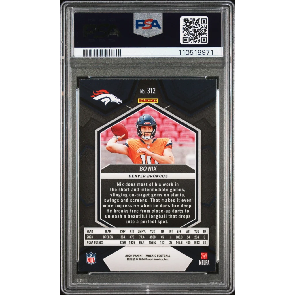 PSA 10 Graded 2024 Panini Mosaic Bo Nix #312 Rookie Broncos RC Card