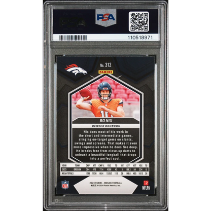 PSA 10 Graded 2024 Panini Mosaic Bo Nix #312 Rookie Broncos RC Card