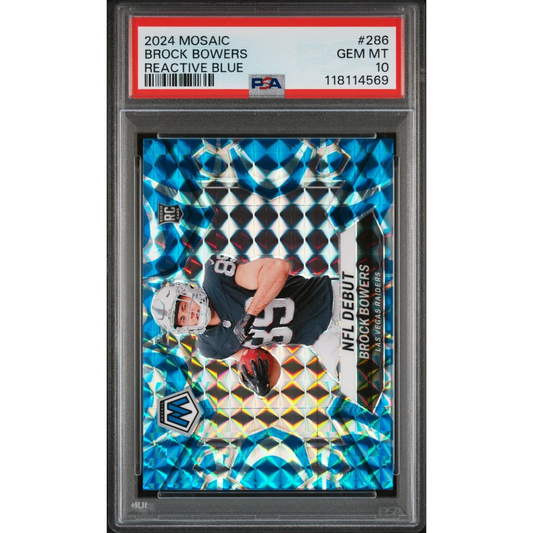 Graded 2024 Panini Mosaic Brock Bowers #286 Reactive Blue Rookie RC Football Card PSA 10 Gem Mint | Hall of Fame Sports Memorabilia | vintageantiquesgifts.com
