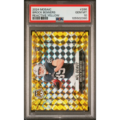 Graded 2024 Panini Mosaic Brock Bowers #286 Reactive Yellow Rookie RC Football Card PSA 10 Gem Mint