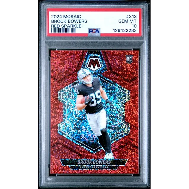 Graded 2024 Panini Mosaic Brock Bowers #313 Red Sparkle Rookie RC Football Card PSA 10 Gem Mint | Hall of Fame Sports Memorabilia | vintageantiquesgifts.com