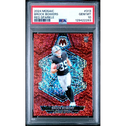 Graded 2024 Panini Mosaic Brock Bowers #313 Red Sparkle Rookie RC Football Card PSA 10 Gem Mint | Hall of Fame Sports Memorabilia | vintageantiquesgifts.com