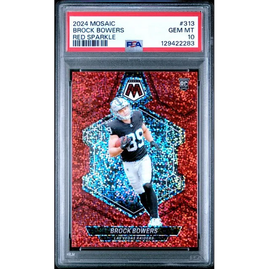 Graded 2024 Panini Mosaic Brock Bowers #313 Red Sparkle Rookie RC Football Card PSA 10 Gem Mint | Hall of Fame Sports Memorabilia | vintageantiquesgifts.com