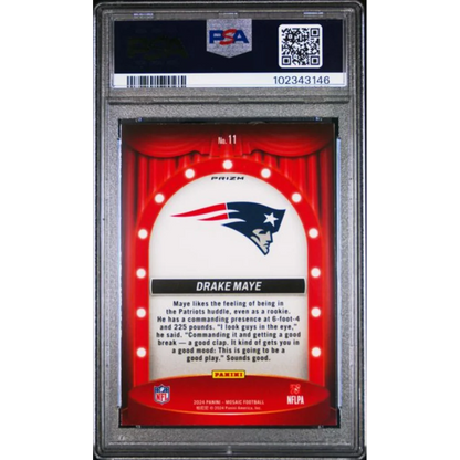 Graded 2024 Panini Mosaic Drake Maye 11 Center Stage Silver Rookie RC Football Card PSA 10 Gem Mint | PSA 10 Gem Mint Graded Rookie Card | vintageantiquesgifts.com