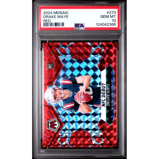 Graded 2024 Panini Mosaic Drake Maye 273 Red Rookie RC Football Card PSA 10 Gem Mint | Hall of Fame Sports Memorabilia | vintageantiquesgifts.com