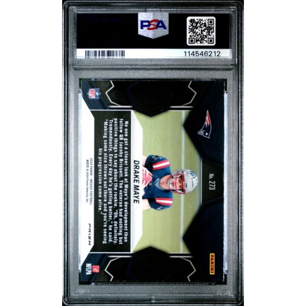 Graded 2024 Panini Mosaic Drake Maye #273 Mosaic Rookie RC Football Card PSA 10 Gem Mint | PSA 10 Gem Mint Graded Rookie Card | vintageantiquesgifts.com